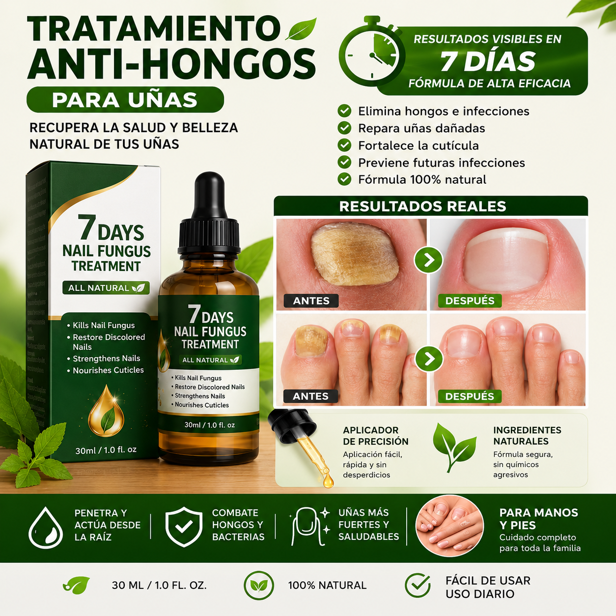 TRATAMIENTO ANTI HONGOS 100% NATURAL 7 DIAS (1+1 GRATIS) 30ML